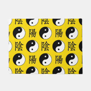 Yellow Background Chinese Yinyang Pattern Doormat