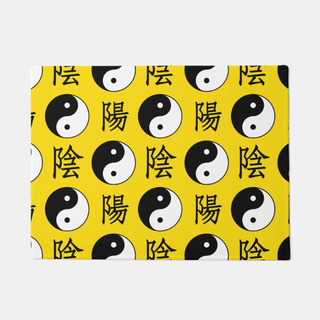 Yellow Background Chinese Yinyang Pattern Doormat (Front)