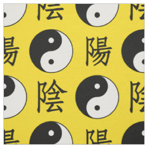 Yellow Background Chinese Yinyang Pattern Fabric
