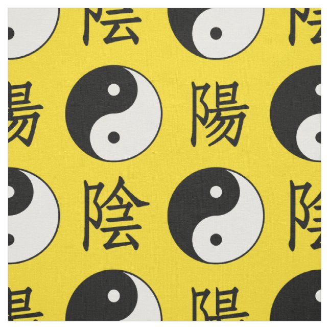 Yellow Background Chinese Yinyang Pattern Fabric (Swatch)