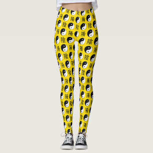 Yellow Background Chinese Yinyang Pattern Leggings