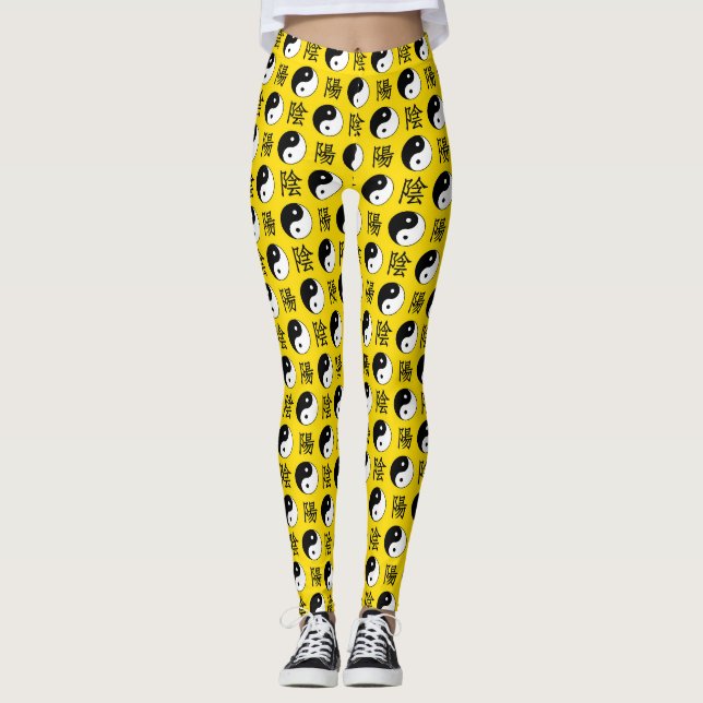 Yellow Background Chinese Yinyang Pattern Leggings (Front)