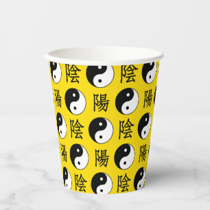 Yellow Background Chinese Yinyang Pattern Paper Cups