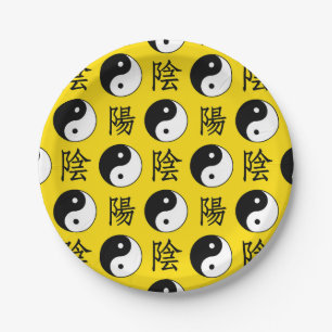 Yellow Background Chinese Yinyang Pattern Paper Plate