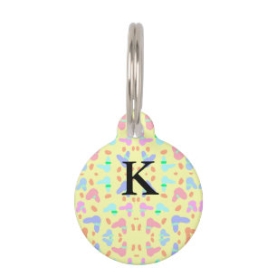 Yellow background colourful bunnies pattern add le pet tag
