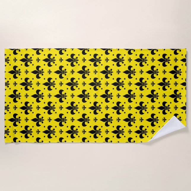 Yellow Background Fleur-de-lis Pattern Design  Beach Towel (Front)