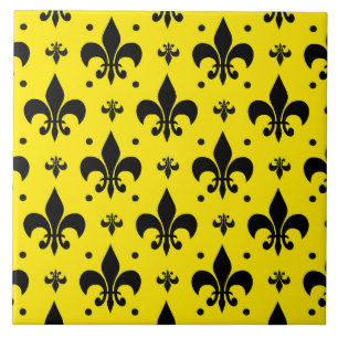Yellow Background Fleur-de-lis Pattern Design  Ceramic Tile