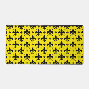Yellow Background Fleur-de-lis Pattern Design Desk Mat