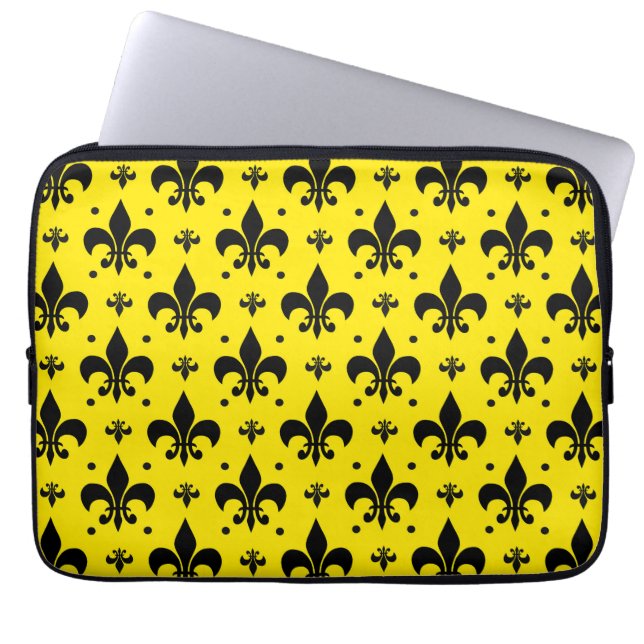 Yellow Background Fleur-de-lis Pattern Design  Laptop Sleeve (Front)