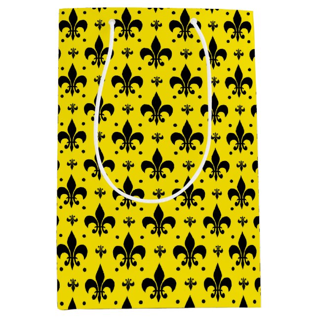 Yellow Background Fleur-de-lis Pattern Design  Medium Gift Bag (Front)