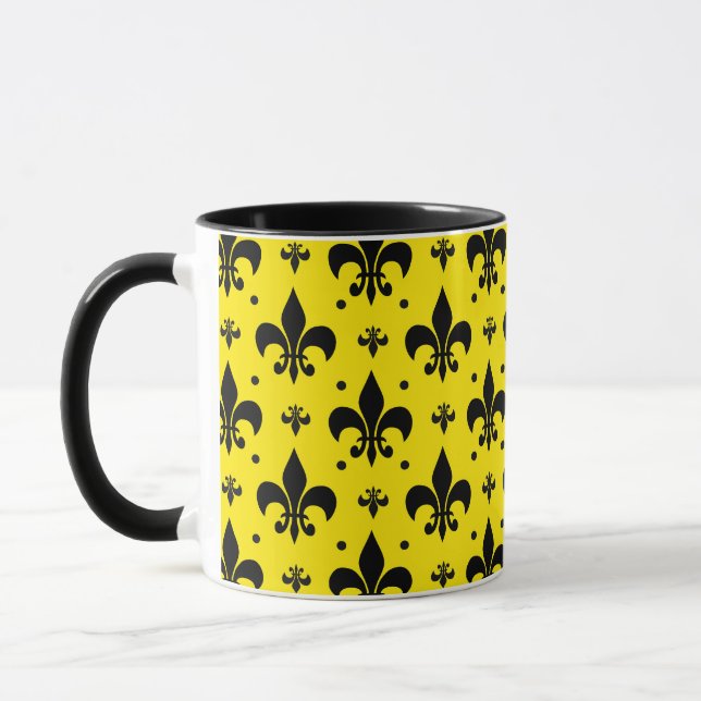 Yellow Background Fleur-de-lis Pattern Design  Mug (Left)