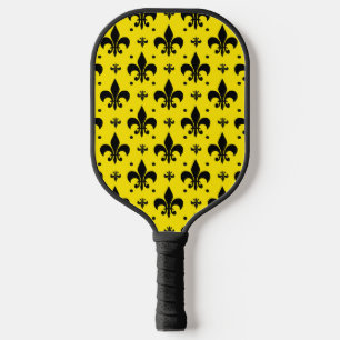 Yellow Background Fleur-de-lis Pattern Design Pickleball Paddle