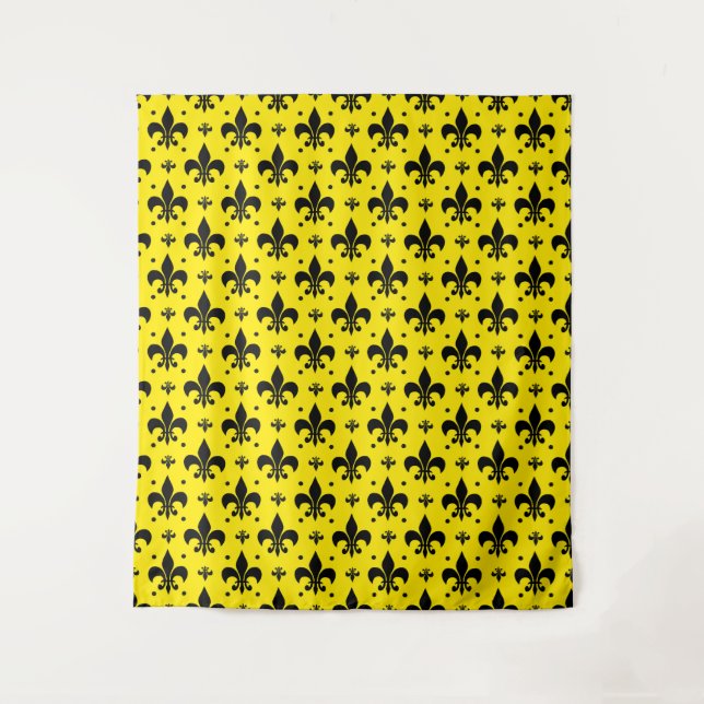 Yellow Background Fleur-de-lis Pattern Design  Tapestry (Front)