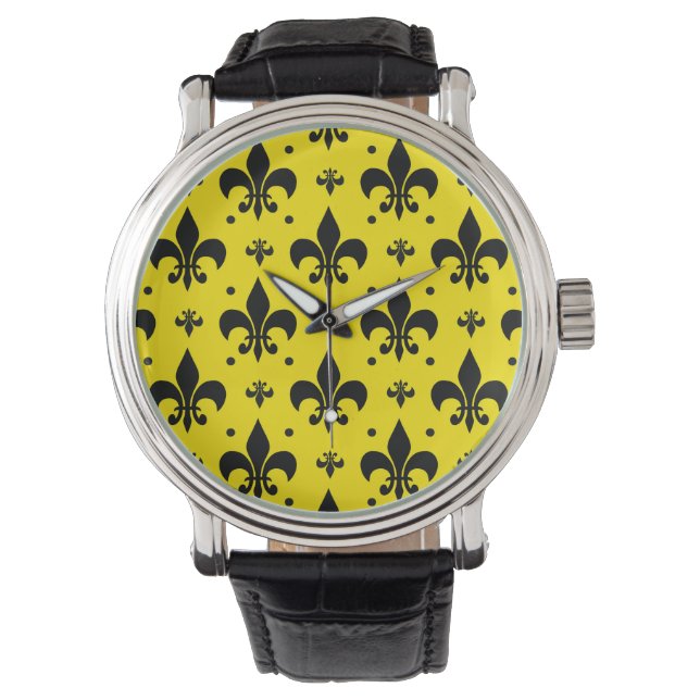 Yellow Background Fleur-de-lis Pattern Design  Watch (Front)