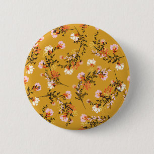 Yellow background flowers 6 cm round badge