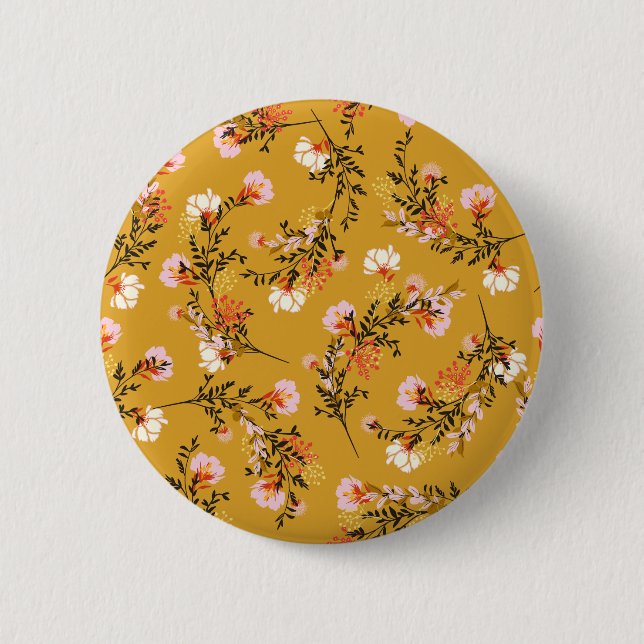 Yellow background flowers 6 cm round badge (Front)