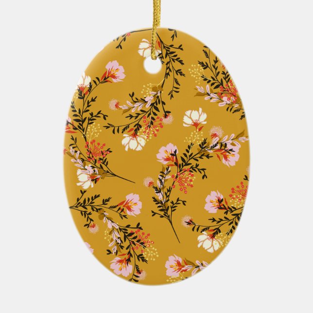 Yellow background flowers ceramic ornament (Front)