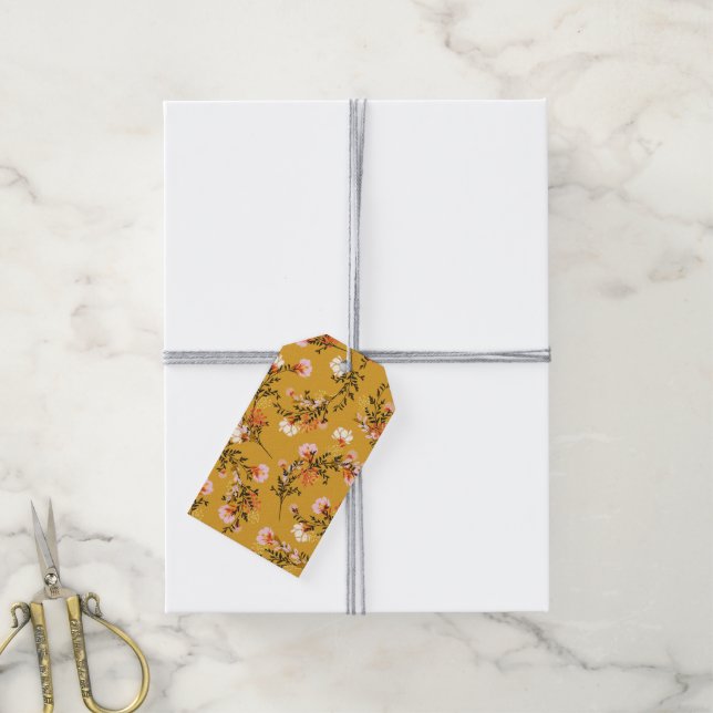 Yellow background flowers gift tags (With Twine)