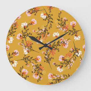 Yellow background flowers large clock