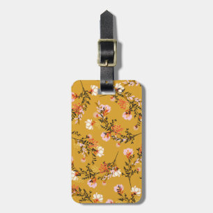Yellow background flowers luggage tag