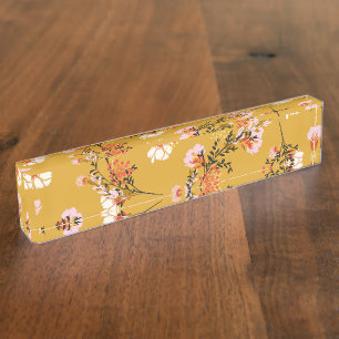 Yellow background flowers nameplate