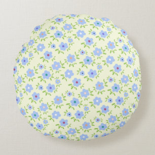 Yellow Background Happy Flowers Round Cushion