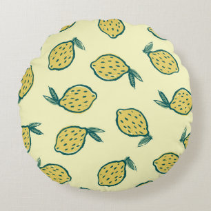Yellow background with lemons. Lemon. background w Round Cushion