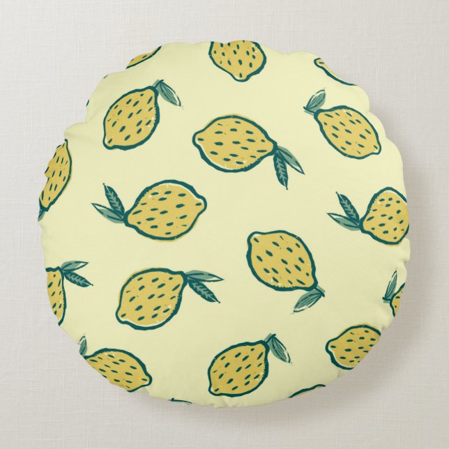 Yellow background with lemons. Lemon. background w Round Cushion (Front)