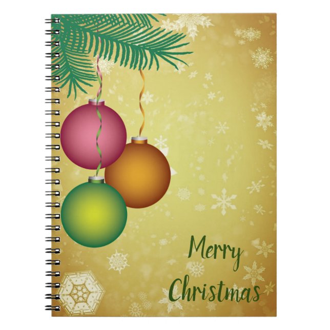 Yellow Background With Snowflakes And PineTree Notebook (Front)