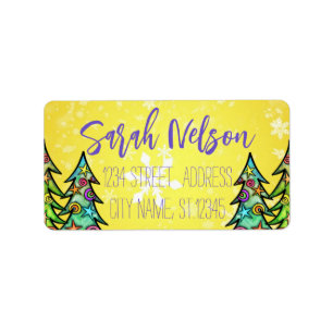 Yellow Background With Snowflakes AndChristmasTree Label
