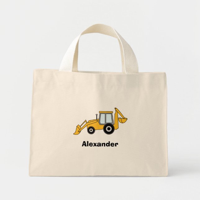 Yellow Backhoe With Loader Personalised Mini Tote Bag (Front)