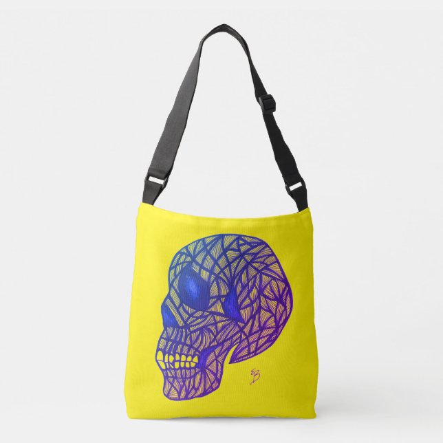 Yellow Bag With Purple Skull - Crossbody or Tote  (Front)