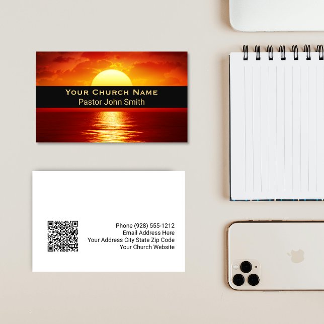 Yellow Ball Reflection Church Pastor QR Code Business Card (Yellow Ball Sunset Reflection Church Pastor QR Code Business Card)