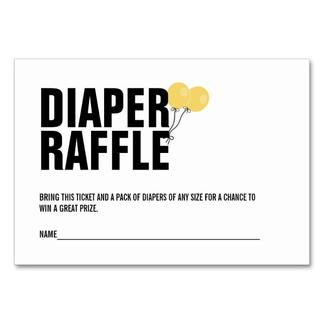 Yellow Balloon Baby Shower Diaper Raffle Ticket Table Number (Front)