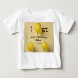 Yellow balloons 1st birthday add name date text baby T-Shirt