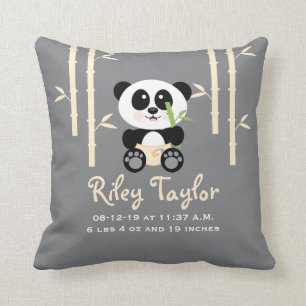 Yellow Bamboo Panda Baby Announcement Pillow