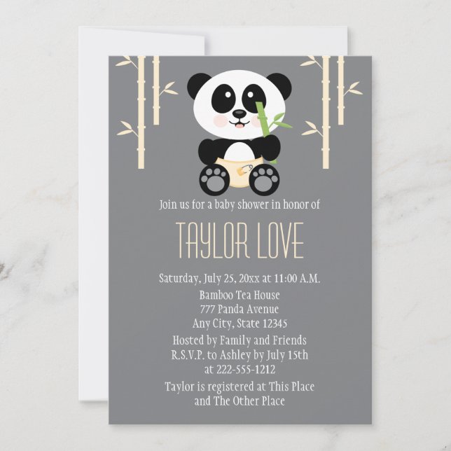 Yellow Bamboo Panda in Diapers Baby Shower Invitation (Front)