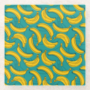 Yellow Banana: Black Outline Vintage Glass Coaster