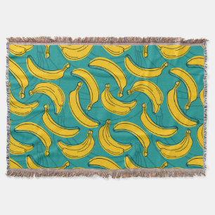 Yellow Banana: Black Outline Vintage Throw Blanket