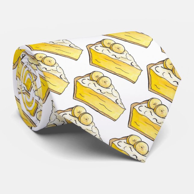 Yellow Banana Cream Creme Pie Slice Foodie Tie (Rolled)