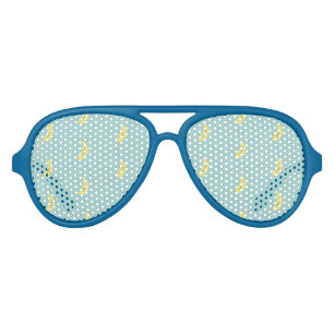 Yellow banana drawing blue pattern aviator sunglasses