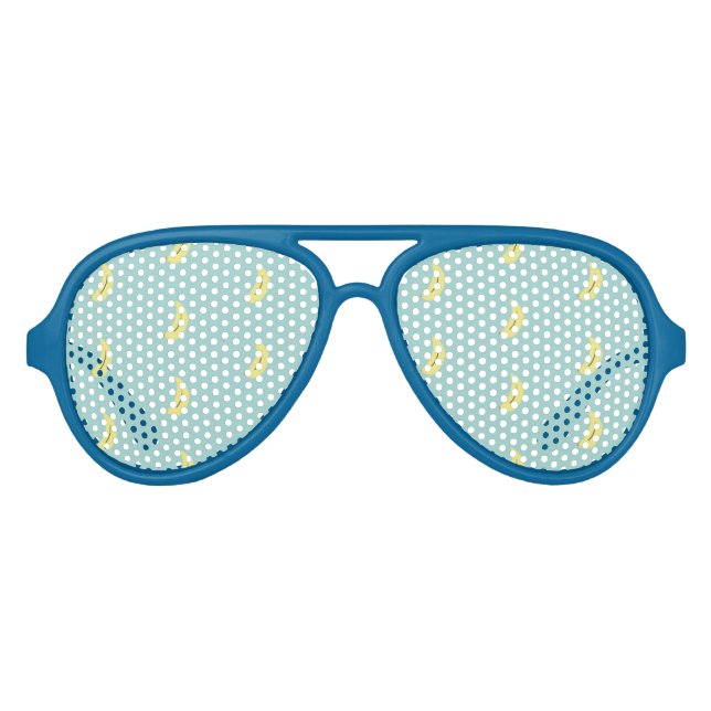 Yellow banana drawing blue pattern aviator sunglasses (Front)