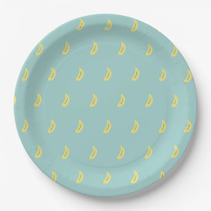 Yellow banana drawing blue pattern paper plate