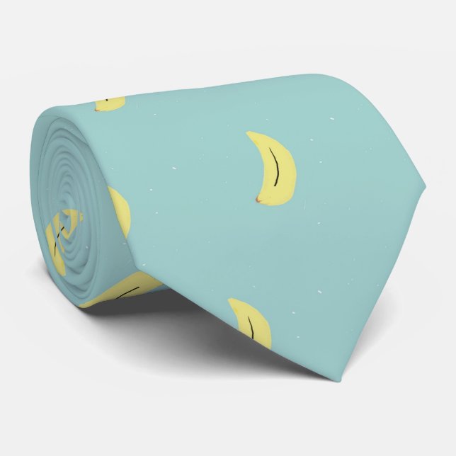 Yellow banana drawing blue pattern tie (Rolled)