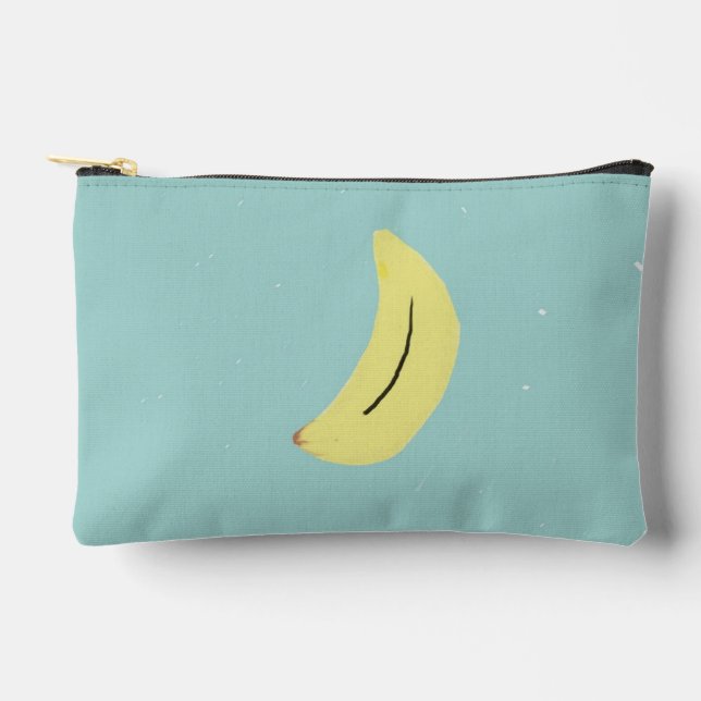 Yellow banana drawing on blue accessory pouch (Front)