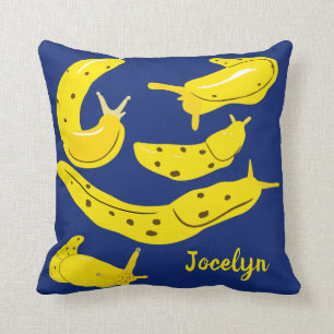 Yellow Banana Slugs on Royal Blue Personalised Cushion