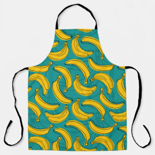 yellow banana with black outline seamless pattern  apron