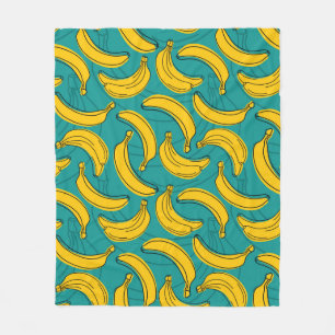 yellow banana with black outline seamless pattern fleece blanket