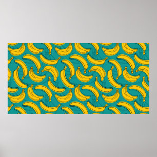 yellow banana with black outline seamless pattern poster