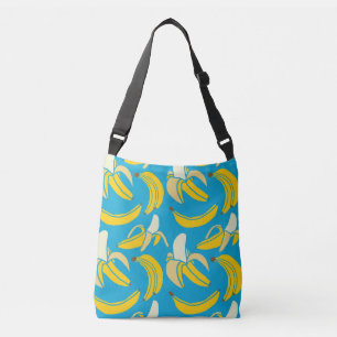 Yellow bananas, blue background pattern crossbody bag